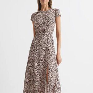Reiss Brown Livia Print Cut-Out Back Midi Dress Size UK 10/ US 6 $265 BNWT